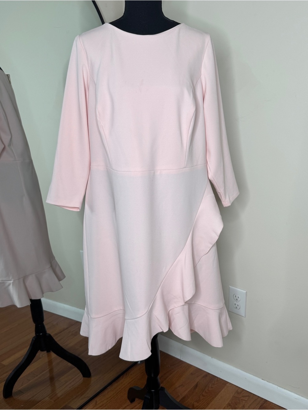 Tommy Hilfiger Scoop-Neck Ruffle Trim 3/4-Sleeve Dress Blush Pink Size 14